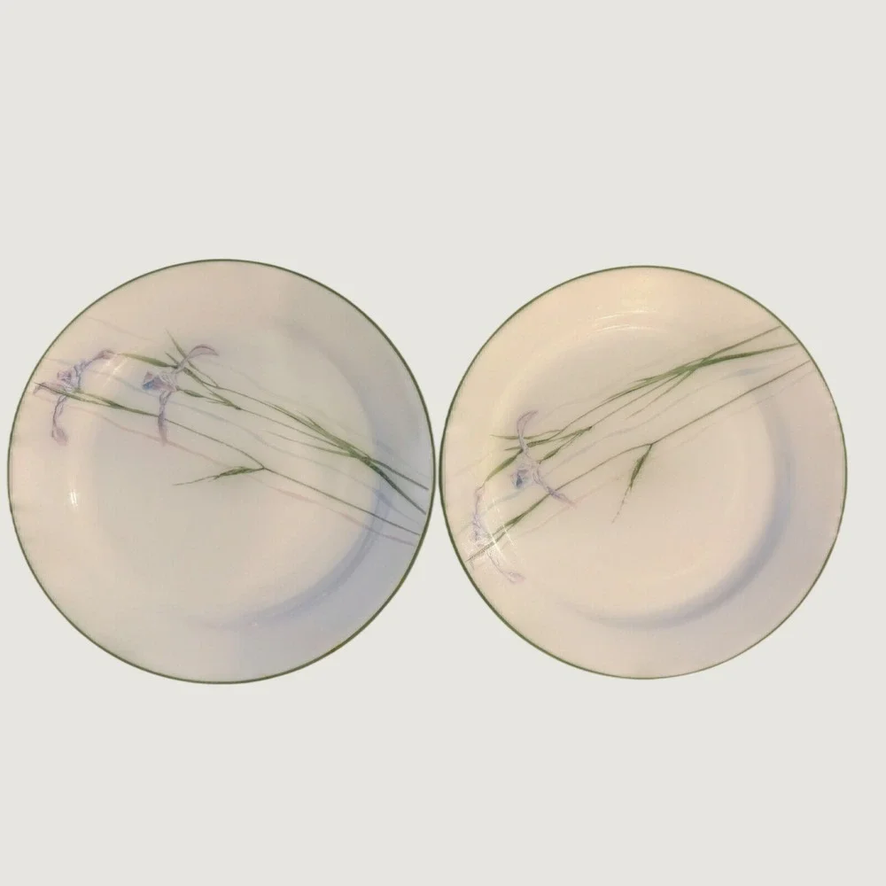 Corelle Iris Dinner Plates Set of 2 Vitrelle Floral Purple Green 10.25 in USA